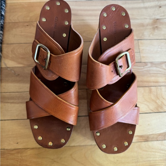 Celine Phoebe Philo Rare platforms Clogs Sandals veg tan leather brown tan 38.5 - Picture 9 of 16